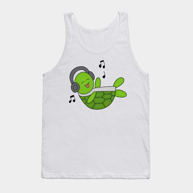 Green Turtle Jamming Out Tank Top by pako-valor